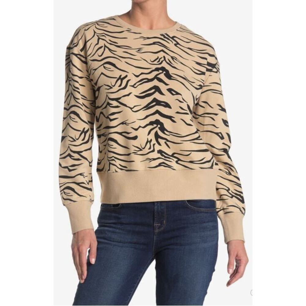 Velvet Heart Womens Selene Crew Neck Zebra Print Sweatshirt in Tan & Black M $68